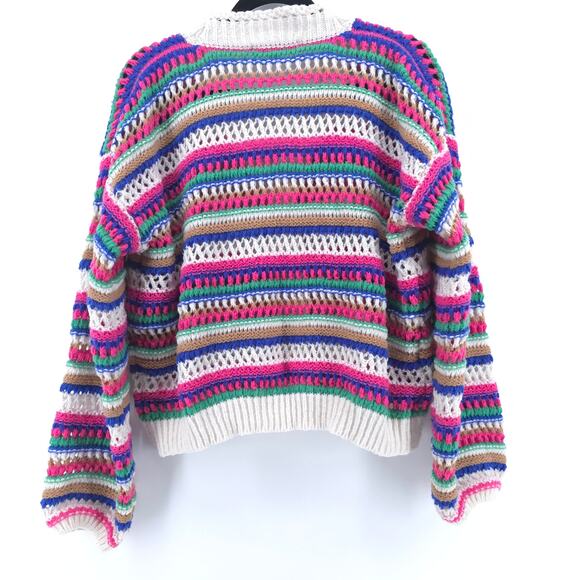VIGOSS Womens Striped Candy Multicolor Crochet Button Down Sweater Cardigan L - Picture 9 of 12
